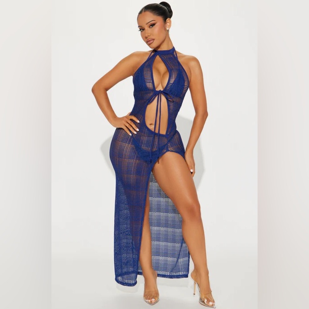 Fashion Nova Summer's Touch Shimmer 3 Piece Bikini Set - Navy